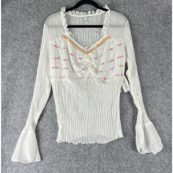 Kaelyn Max II Tops - Vintage 90s Kaelyn Max II Top Womens 1X Sequin Mesh Beaded Crinkle Artsy Fairy